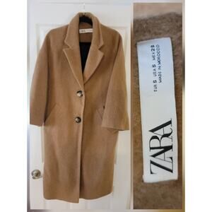 Zara Camel Coat Sz Small Oversized Long Two Button Overcoat Jacket